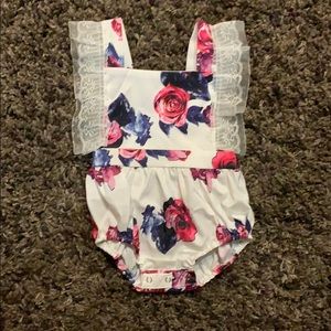 Floral print silk romper